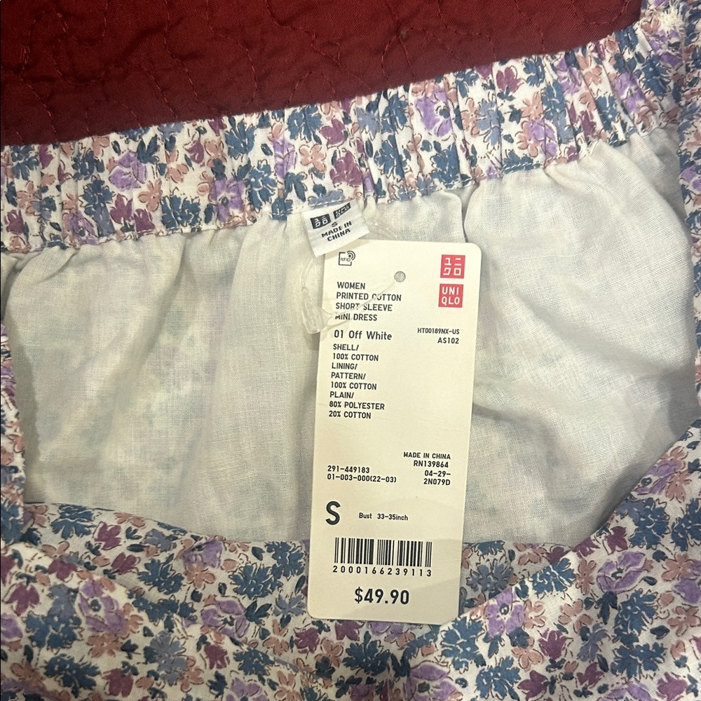 Uniqlo Square Neck Mini Ruffle Tiered Purple Floral Puff Sleeve Dress - Picture 2 of 10